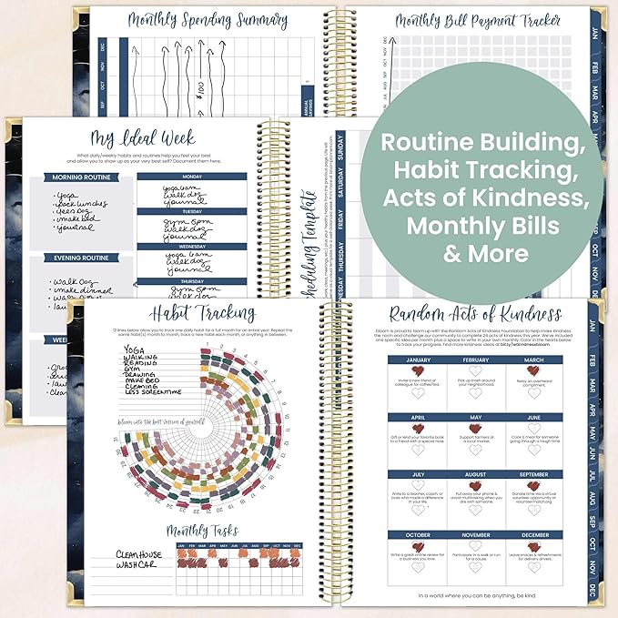 bloom daily planners 2026 Hardcover Calendar Year Goal & Vision Planner (January to December) - Monthly & Weekly Agenda Organizer - 7.5" x 9" - Midnight Sky