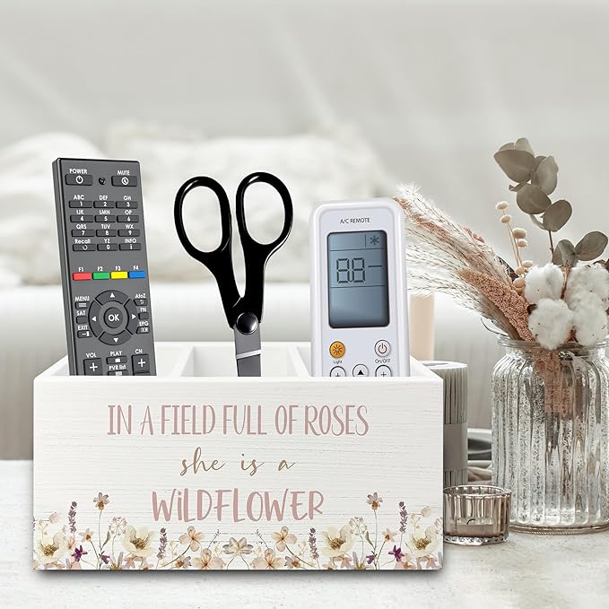 XPH Wildflower Nursery Decor Pen Pencil Holder Organizer for Desk, Girl Nursery Decor, in a Field Full of Roses She Is a Wildflower Wooden Box Sign for Girly Room Bedroom Desk Tabletop Decorations
