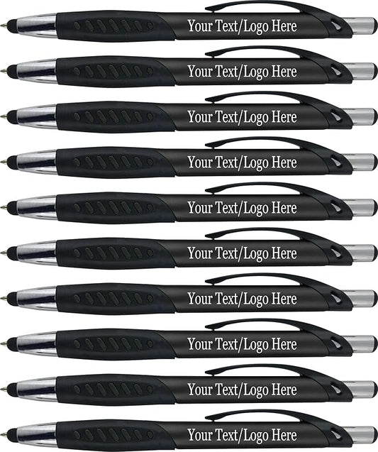 Personalized Pens With Custom Logo or Text-350 Pack Bulk-for Businesses, Parties, and Events, 2 in 1 Ballpoint Pen & Capacitive Stylus for Touchscreen Devices, Click Action, Black Ink, Black
