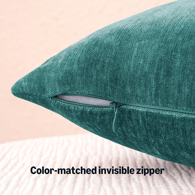 Amazon Basics Chenille Throw Pillow Covers, Home Decor Cushion Cover for Bedroom Living Room Couch Bed, 16" W × 16" L, Deep Teal