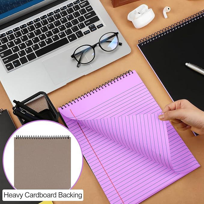Resurhang 6 Pcs Legal Pad Top Spiral Bound Notebook 70 Sheets Double Sided College Ruled Paper Notepad Memo Steno Pad with Stiff Cover for Business College(8.5 x 11 Inches,No Holes,Bright Colors)