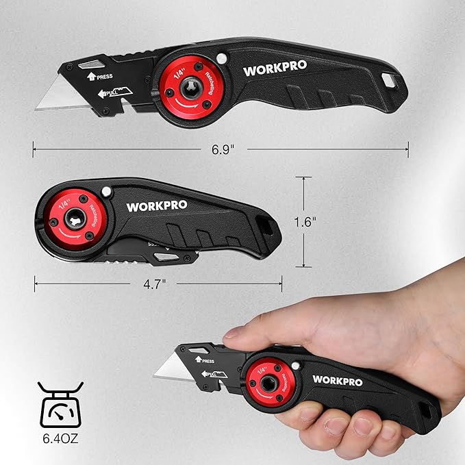 WORKPRO Folding Utility Knife, 2-in-1 Multitool Knife with Ratcheting Screwdriver, Box Cutter Quick Blade Change, EDC Heavy Duty Work Knife with Extra 10 Bit Sets and SK5 Blades
