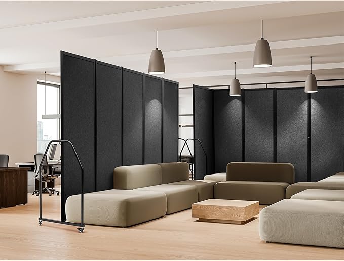 Artigwall Folding Privacy Screens Freestanding partition with Wheels and arms Portable dividers for Medical Hospital Offices 5 Panel, Dark Gray