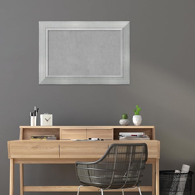 Amanti Art Silver Framed Magnetic Board 27x39 Large Vision Board for use with Magnets, 100% Metal Sheet to Display Items as Office Decor or for Home Organization in mudroom, Kitchen or Kids Room