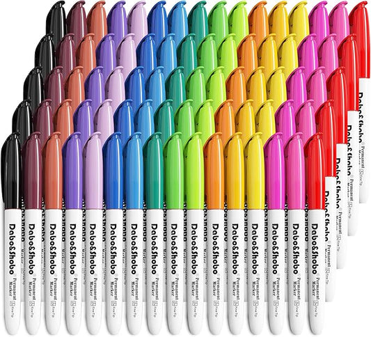 Dabo&Shobo 80 Pack Permanent Markers Assorted Colors, Fine Point, 16 Colors, Works on Plastic, Wood, Stone, Metal and Glass for Doodling, Coloring