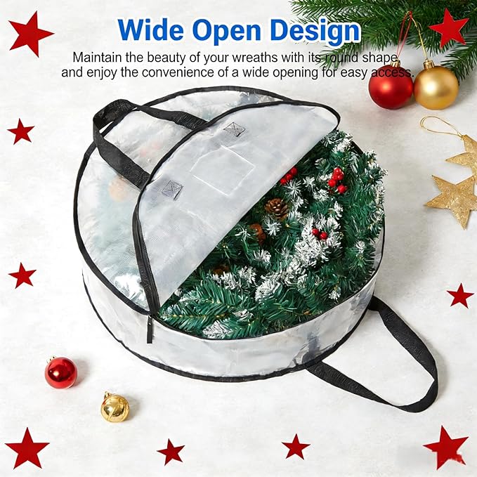 PWRSC 2 Pack Wreath Storage Bag, Summer, Christmas Decoration Garland Container, 24 Inch Clear Door Wreath Organizers, Moving Boxes, Packing Supplies for College