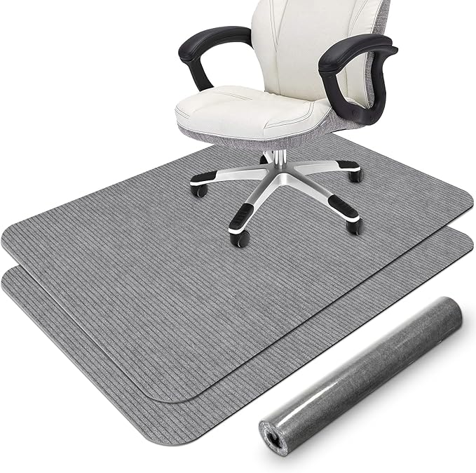 2 Pack Office Chair Mat for Hardwood Floor, 55"x35" Computer Chair Floor Mat, Desk Chair Mat, Large Rubber Anti-Slip Floor Protector for Home Office Light Grey (Folding Packaging)
