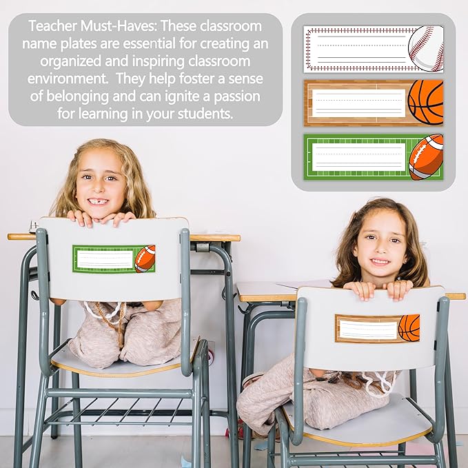 30 Name Tags for Classroom Cubbies, 3x9 in All-Star Sports Name Plates for Desks, Classroom Must Haves for Teachers Elementary - A11