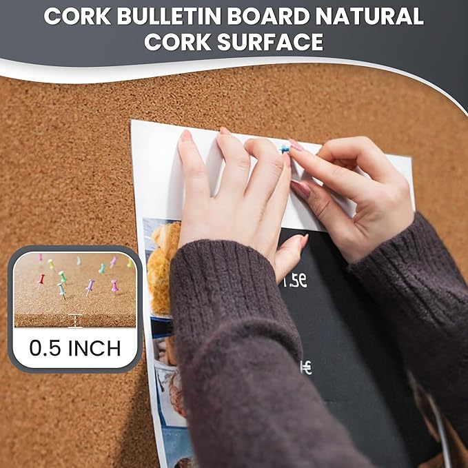 36"x24" Lockable Enclosed Bulletin Board, Outdoor Cork Weather-Resistant Aluminum Frame Notice Board, Wall Mounted Display Case Acrylic Doors for School,Office,Black Frame w/Cork