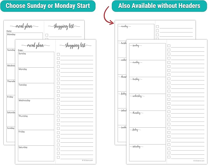 321Done Magnetic Meal Planning Notepad - Large Letter Size (8.5x11) Weekly Menu Planner Tear-Off Refrigerator Fridge Shopping List Meals Grocery Memo Pad - Perforated Sunday Start, Made in USA