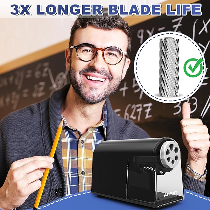 AFMAT Electric Pencil Sharpener for Classroom, 6 Holes, Heavy Duty Pencil Sharpeners for Home, Pencil Sharpener Plug in for 6-11mm Pencils, Auto Stop, Super Fast, Save Pencils, PSX2
