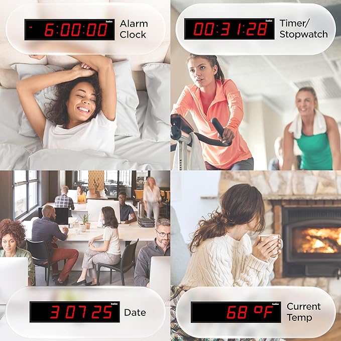 Ivation Huge Oversized 48" Large Digital LED Clock | Big Digital Clock w/Multi-Function Display – Stopwatch, Timer, Alarms, Temp & Date | 6 Brightness Levels, Time Memory & Remote (Red)