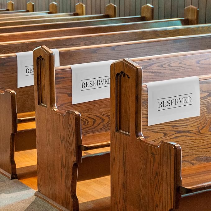 Buryeah 12 Pcs Reserved Seating Signs for Chairs Church Pew Reserved Chair Signs Placeholder with Printed Words for Weddings Parties Celebrations Receptions Church or Event (Light Gray)