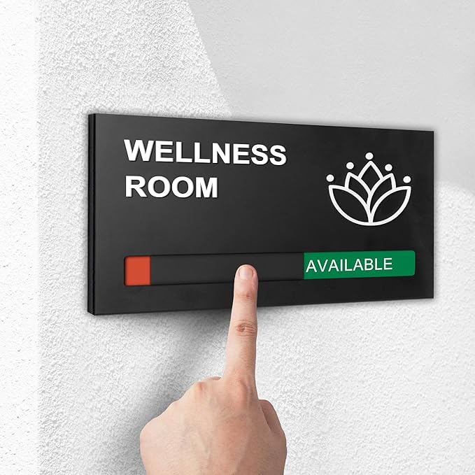 Wellness Room Office Sign, Do Not Disturb Privacy Slide Door Sign, In Use And Available Slider Indicator, Matte Black 8.8"x 4.9"