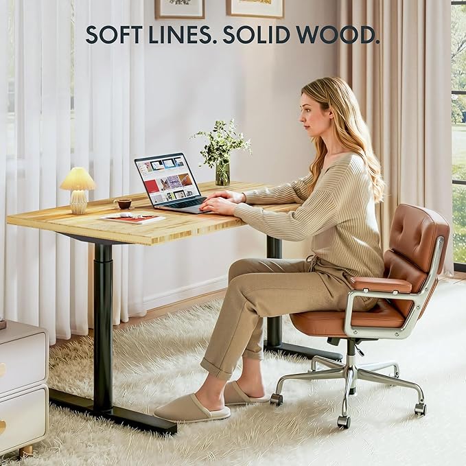 FLEXISPOT Bamboo Electric Standing Desk with Elegant Oval Legs & Curved Desktop, 48"x24" Height Adjustable Desk for Home Office & Living Spaces, Black Frame