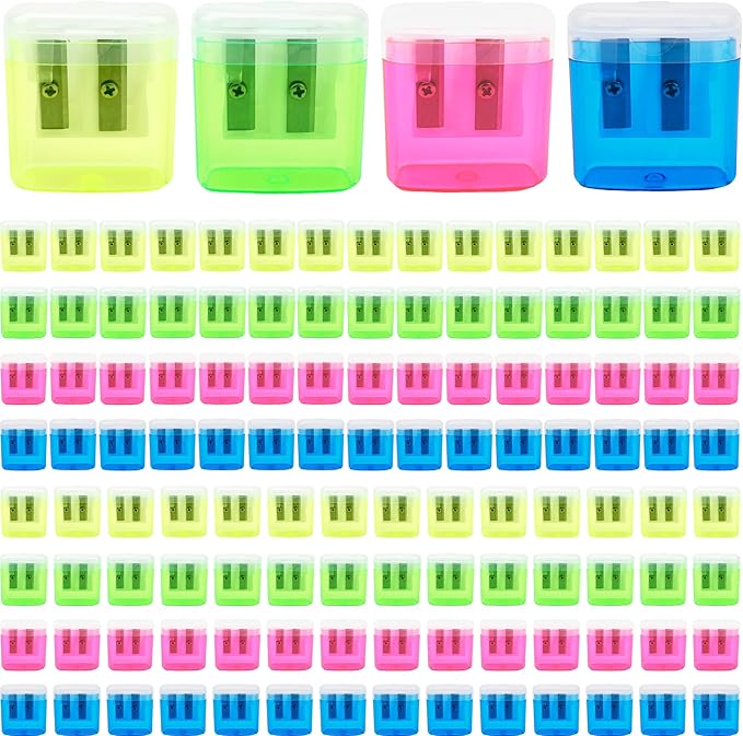 120 Pieces Pencil Sharpeners Bulk Colored Dual Holes Sharpeners Portable Manual Pencil Sharpeners for Kids Students Classroom Supplies, 4 Colors