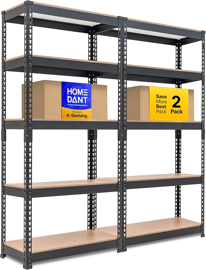 HOMEDANT 5 Tier Storage Shelves Adjustable Laminated Boltless Garage Metal Shelving Unit Heavy Duty Utility Rack Shelf Warehouse Pantry Closet Kitchen (2, (S) 28" W, Black)