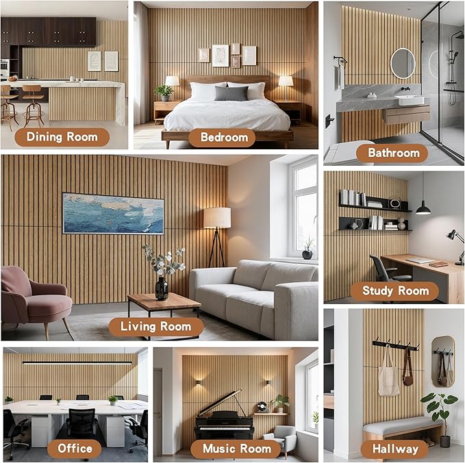 AUTORIFIC Wood Veneer Acoustic Panels, 4 Pack 47.2”x23.6” Sound Panels, Decorative Large Wood Panels for Wall, for Office,Home Theater,Studio,Living Room, Teak(Mitred)