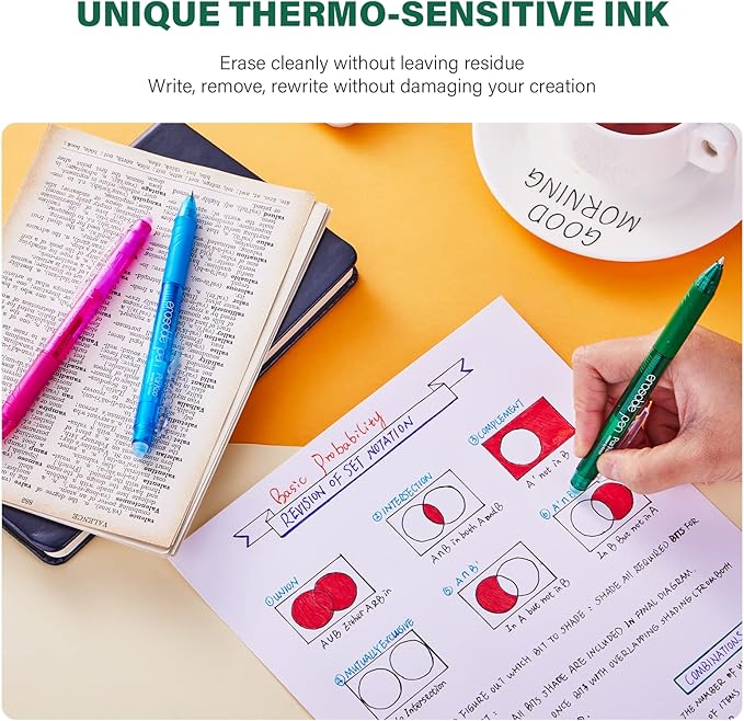 ParKoo Retractable Erasable Gel Pens Clicker, Fine Point, No Need for White Out, Assorted Color Inks for Planners and Crossword Puzzles, 7-Pack