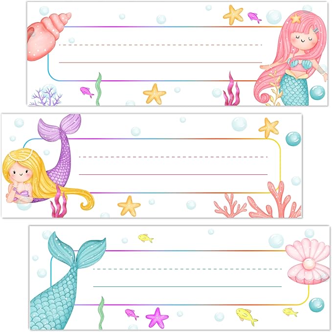 Mermaid Name Tags for Students - Under The Sea Name Plates for Classroom Desks, 30 Pack (07)