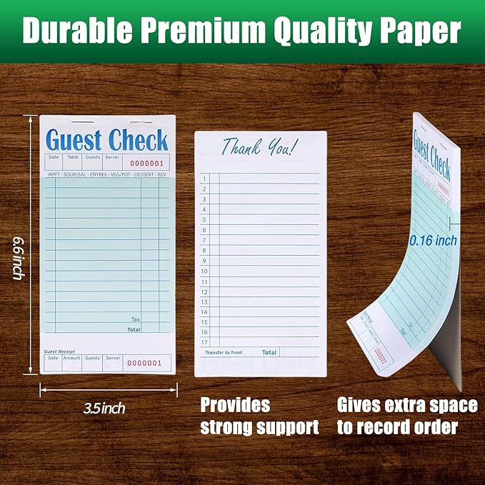 Guest Check Books 10 Pack, Guest Checks for Servers, Server Note Pads, Waitress Accessories Writing Pad, Thick Server Paper with Guest Receipts, Restaurant Supplies Order Pad Total 500 Sheets