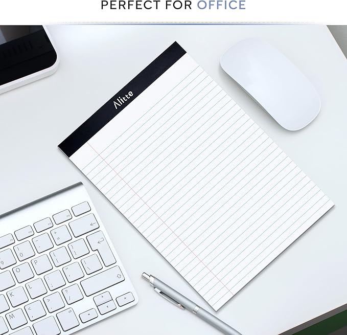 Alitte Legal Notepads 8.5 x 11, Pack of 12 - Perforated Wide Ruled Writing Pad - Premium Thick Paper, No Ink Bleeding - Blank Legal Pads For Home, Office, School, Business - 50 Sheets Per Notebook