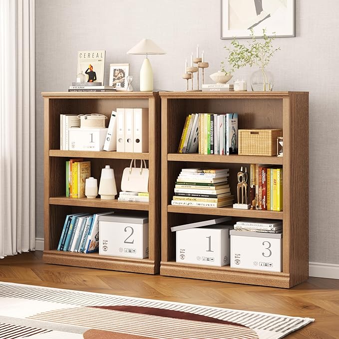 Bevfint 43 in Tall Bookcase, 3-Tier Bookshelf Open Storage, 33 inch Wide Floor Standing Indoor Furniture, Book Cases for Home School Library Office Bedroom Kids, Oak 3 Tiers