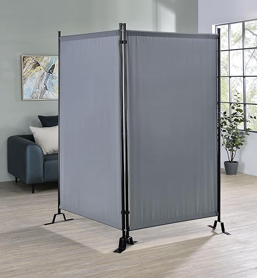 Proman Products - Galaxy 2 Panel Section Privacy Folding Screen Divider, Water Repellent Fabric Room Divider with Black Powder Coated Metal Frame for Indoors or Outdoors (Gray)
