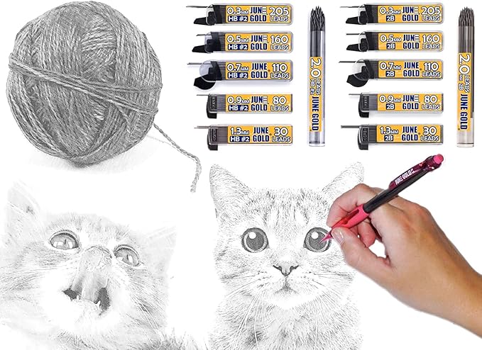 June Gold 320 Pieces, 0.9 mm 4B Lead Refills, 80 Pieces Per Dispenser, Bold Thickness, Break Resistant Lead/Graphite, 1.0 mm Compatible (Pack of 4 Dispensers)