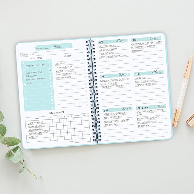 Undated Weekly Planner- Weekly Goals Notebook, A5 To Do List Planner, Habit Tracker Journal with Spiral Binding, 5.7 x 8.0 inches