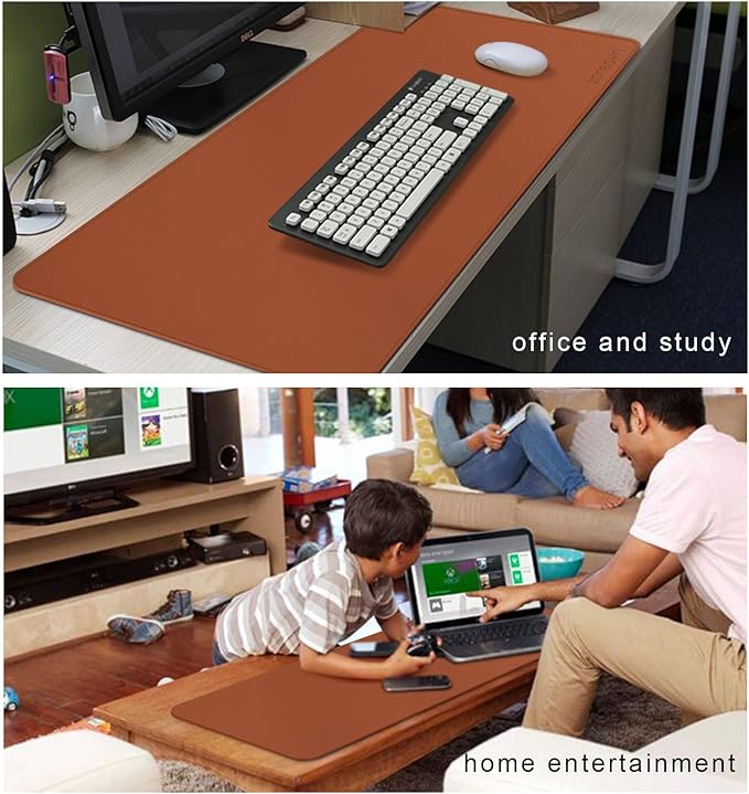 ZORESYN XL Large Mouse Pads (35.4"x15.8") - PU Leather Large Gaming Mousepad Desk Mat - Nonslip Base and Waterproof Desktop Keyboard Extended Mouse Mat (Light Brown, X-Large)