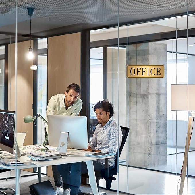 The Office Sign for Home and Business Door，Self-Adhesive Waterproof and Fade-Resistant Brushed Gold Office Sticker for House，Business，Door, Window