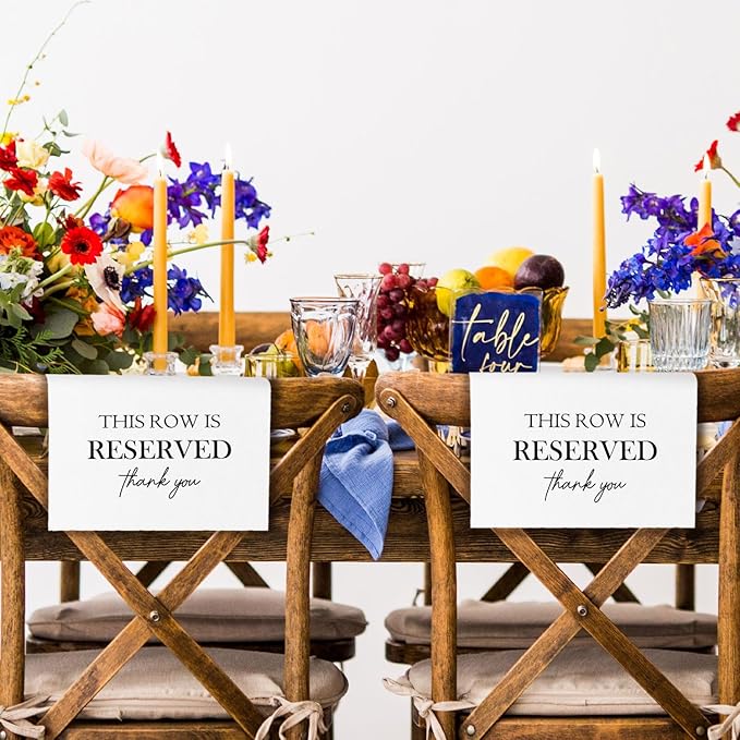 ChissNook Reserved Seating Chair Signs, This Row Is Reserved Pew Cloths Seating Placeholder for Church Pews, Wedding Decorations for Reception Parties Celebrations Event Meetings (8 PCS, White)
