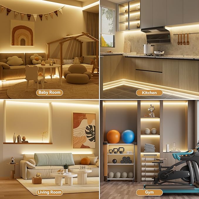 PAUTIX COB LED Strip Lights with RF Remote,UL Listed Dotless LED Lights Dimmable 3000K Warm White,Super Bright 16.4ft Flexible 24V LED Tape Light,for Kitchen Cabinets,Bed,Office,Stairs Indoor Lighting