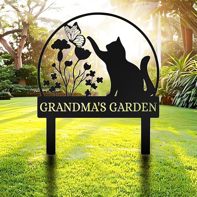 Personalized Garden Sign | Custom Cat Garden Stake Sign | Funny Garden Signs Decorative | Garden Signs to Personalize | Cat Butterfly Yard Sign Pet Outdoor Sign | Animal Metal Sign Plaque
