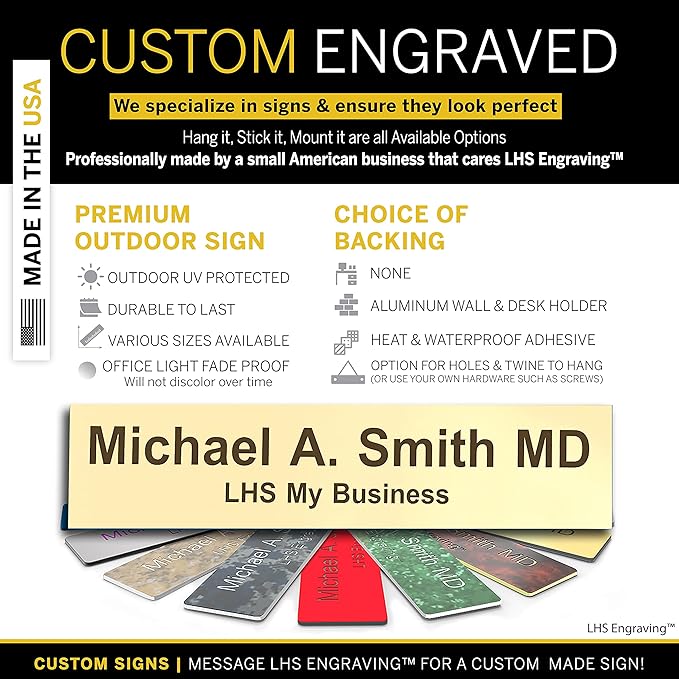 Engraved Name Plates for Door Sign Personalized Ivory Plastic Plaque with Brown Letters - Made in USA 2x10 B5
