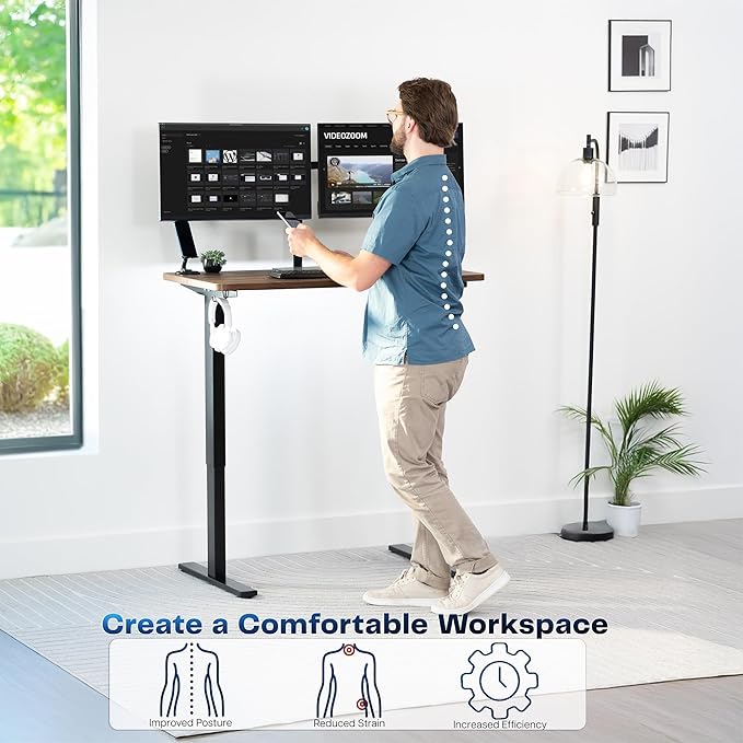 VIVO Electric 43 x 24 in Standing Desk, Memory Height Adjustment, 1B Series, Holds 220 lbs, Rustic Vintage Brown Top, Black Frame, DESK-1B4N