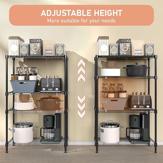 M MZG 1400 lbs 4 Tier Storage Rack Metal Wire Shelving Unit, Storage Standing Household Shelf Organizer for Kitchen Pantry Closet Garage Basement Utility Room, Black 15.8" D x 45.3" W x 59.4" H