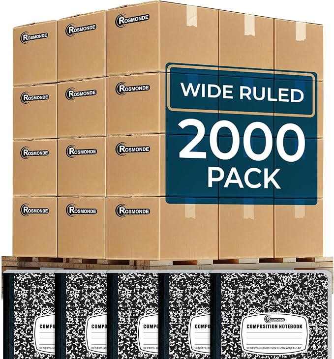 Rosmonde 2000 Pack (Pallet) Composition Notebooks Bulk, Wide Ruled, Full Pallet of Notebooks, 200 Pages (100 Sheets), 9-3/4 x 7-1/2, Bulk Notebooks for School, Bulk Office Notebooks, 4-7 Days Transit