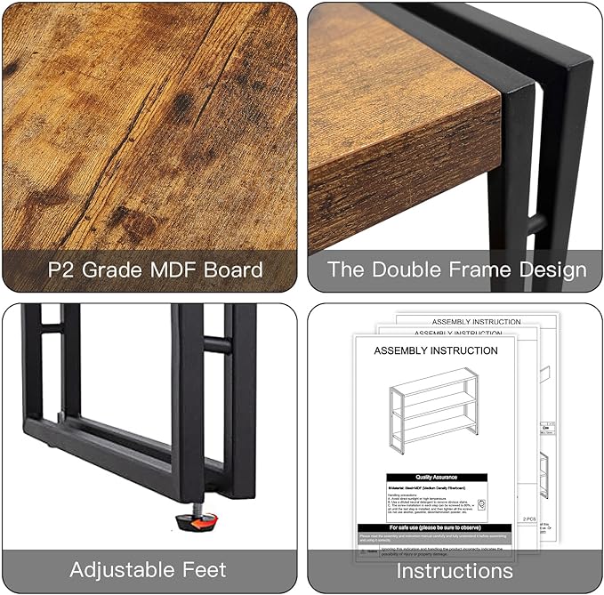 HCHQHS 3-Tier Rustic Wood and Metal Industrial Bookcase - 40in, for Home Office, Bedroom, Kitchen, Bathroom