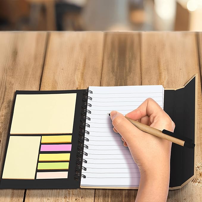 DISCOUNT PROMOS Eco Friendly Spiral Notebooks with Pens Set of 10, Bulk Pack - Perfect for School, Office, Home - Black