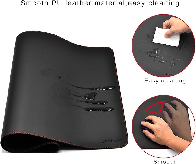 ZORESYN XL Large Mouse Pads (35.4"x15.8") - PU Leather Gaming Mousepad Desk Mat - Nonslip Base and Waterproof Desktop Keyboard Extended Mouse Mat (Black, X-Large)