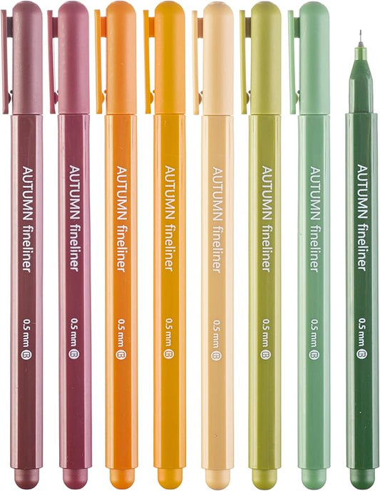 DIVERSEBEE Fine Tip Pens, 8 Bible Pens No Bleed Through, Assorted Colors, 0.5mm Fine Point Fineliner Markers for Journaling, Bible Study Journaling Supplies and Accessories (Autumn)
