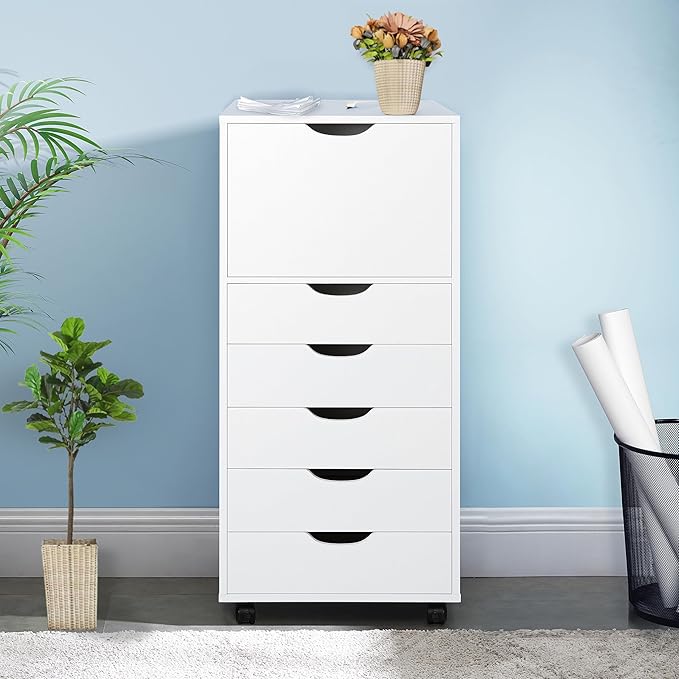 Naomi Home Carly 6-Drawer Craft & Office Storage Cabinet – Rolling Storage Drawers with Lockable Casters, Compact for Craft Rooms, Offices, Under Desk, 18.8" D x 15.7" W x 41.3" H
