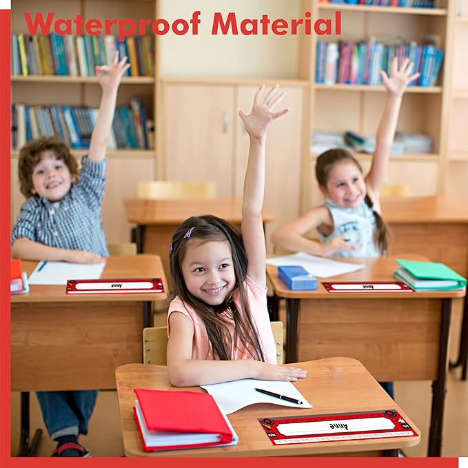 40 PCS Desk Name Tags, Waterproof Desk Nameplates with Alphabet, Number Line 1-30 Erasable and Reusable Traditional Manuscript Name Plate for Classroom School Student (12” x 3.5”)