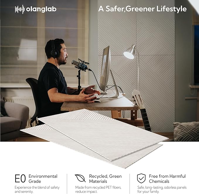 Olanglab Peel and Stick Wall Panels 4 Pack, 47.2 x 23.6 per Wall Panels, Acoustic Wall Panels, Sound Absorbing Wall Art for Home Studio and Office, Light Ash Wood Pattern, Minimal Lines