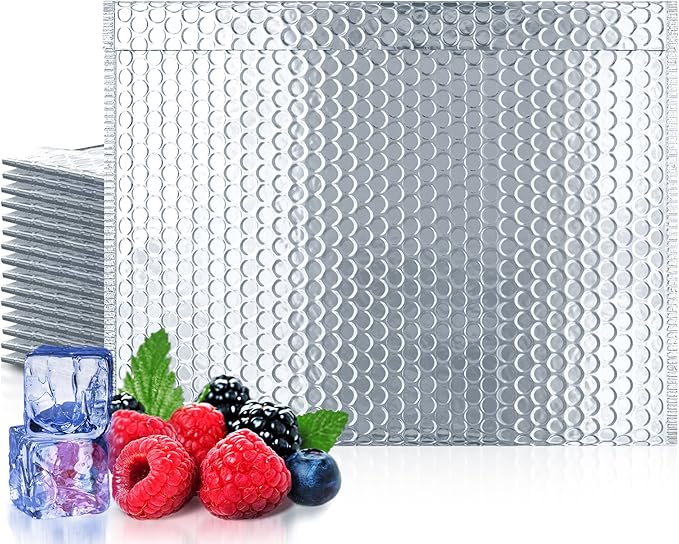 Amiff Silver Thermal Bubble Mailer, 24 x 20 Inches. 50 Pack Metallic Bubble Mailers. Self-Seal Insulated Mailers for Cold Shipping. Padded Envelopes Waterproof. Thermal Bag for Food, Cosmetics