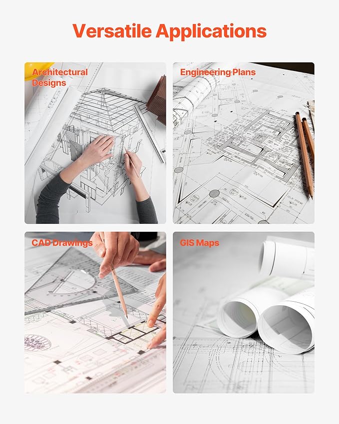 VEVOR Wide Format Paper, 24 in x 300 ft Plotter Roll, 2 Rolls CAD Bond Rolls with 2 in Core, 20 LB Bond Paper Rolls, Ideal for CAD Drawings, Engineering Plans, GIS Maps, and Architectural Designs