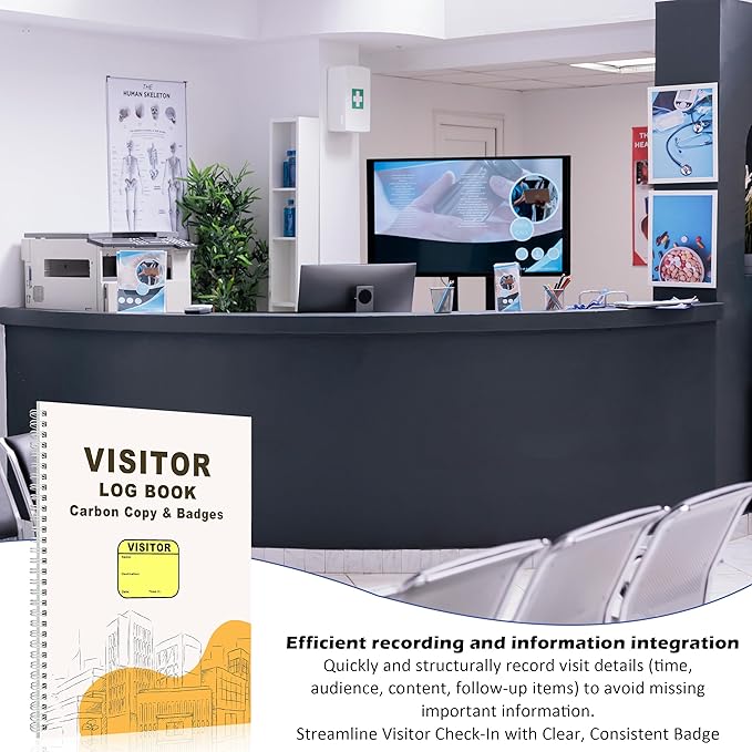 2 Pack of Visitor Badges Registry Log with Carbon Copy Protecting Privacy Pages Visitor Stickers 8.5x11 Inch Visitor Log Book School Church Business Pass Guest Book - 450 Badges 60 Memo Pages (2)