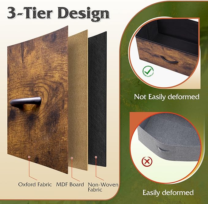 WLIVE Tall Dresser for Bedroom with 12 Drawers, Dressers & Chests of Drawers, Fabric Dressers for Closet, Storage Dresser Organizer with Steel Frame, Wood Top, Rustic Brown Wood Grain Print